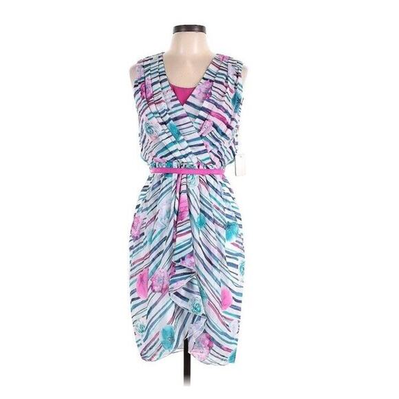 Alberta Ferretti Multi-Color Print Cocktail Dress 10 - Picture 1 of 4